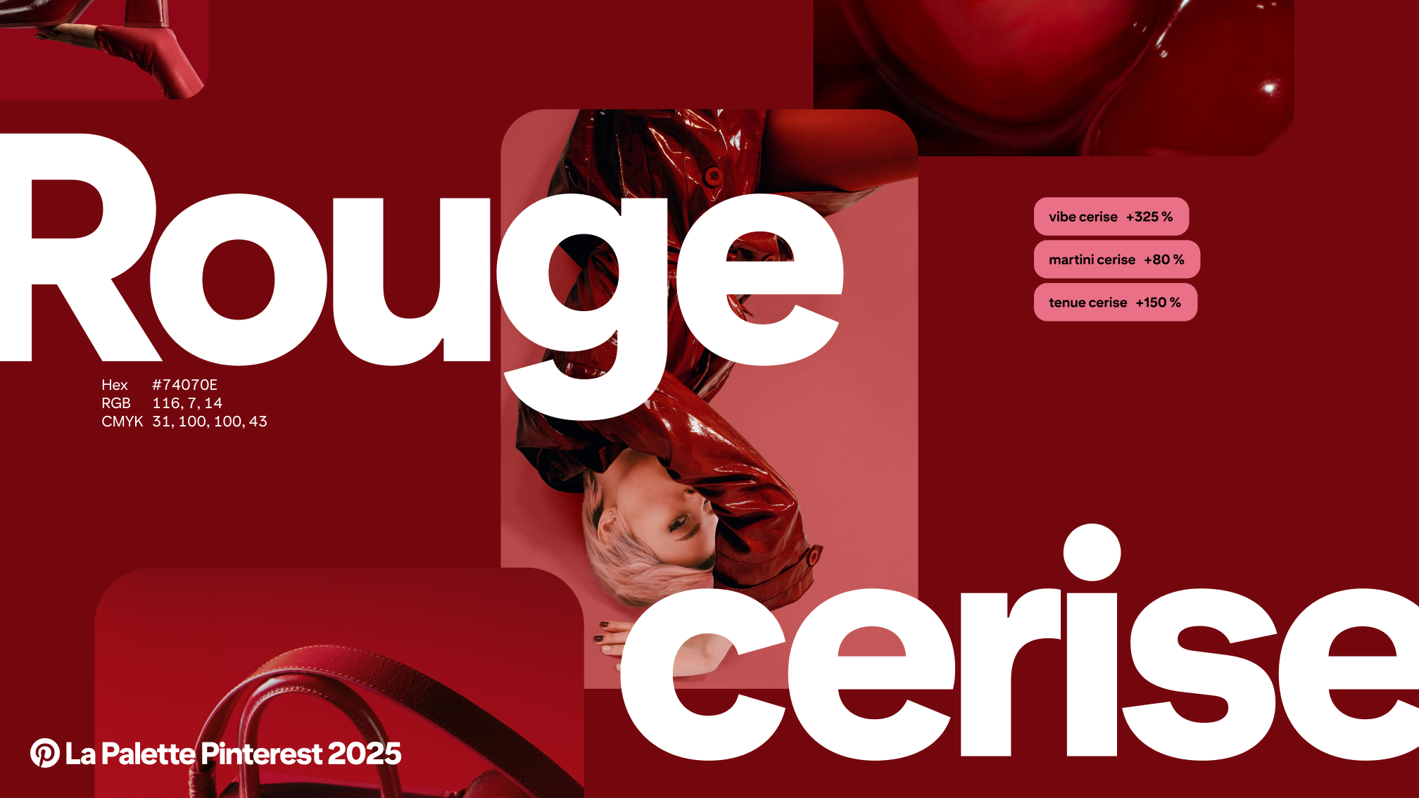 Les mots « Rouge Cerise » sur un collage d’images rouge foncé et de recherches Pinterest