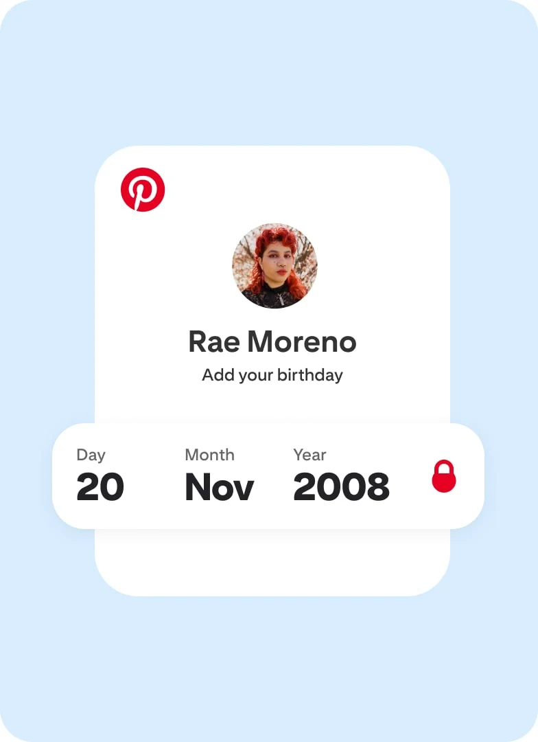 A teen Pinterest user sets their birthday in the Pinterest app