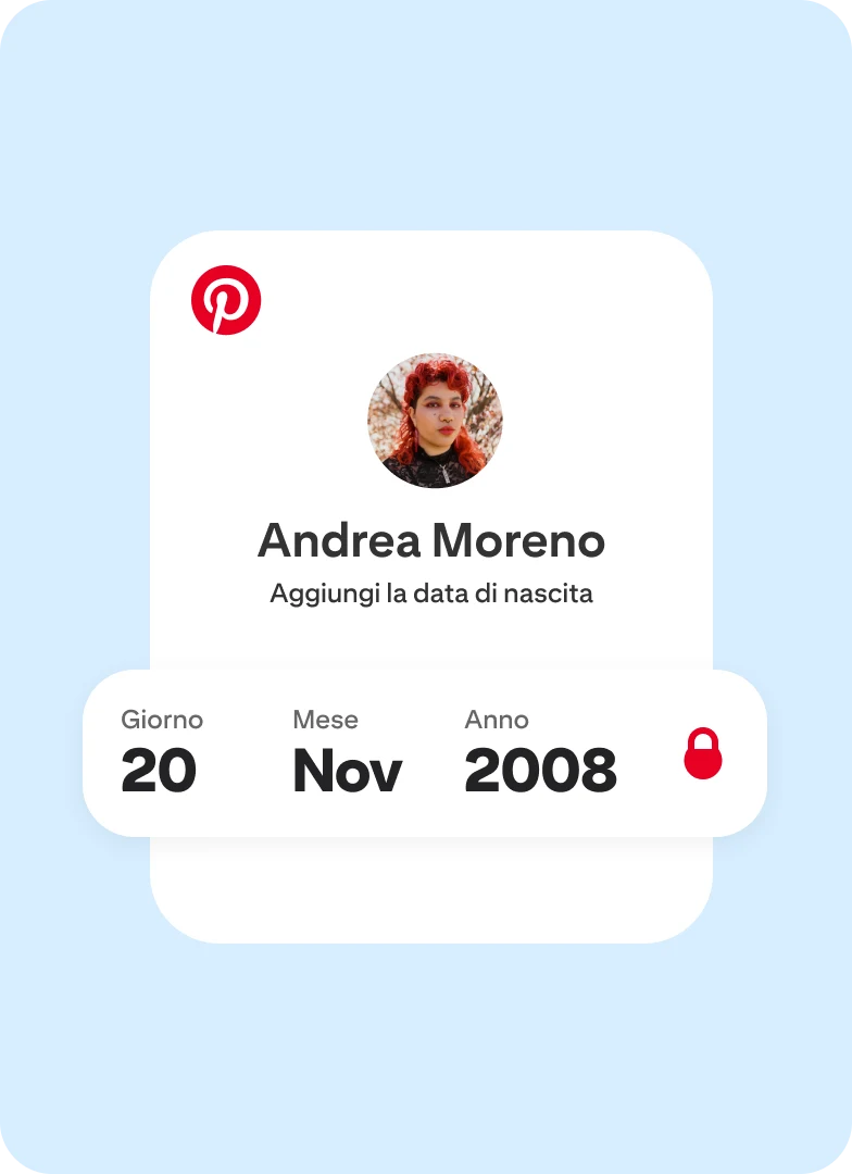 Un'utente Pinterest adolescente imposta il proprio compleanno nell'app Pinterest