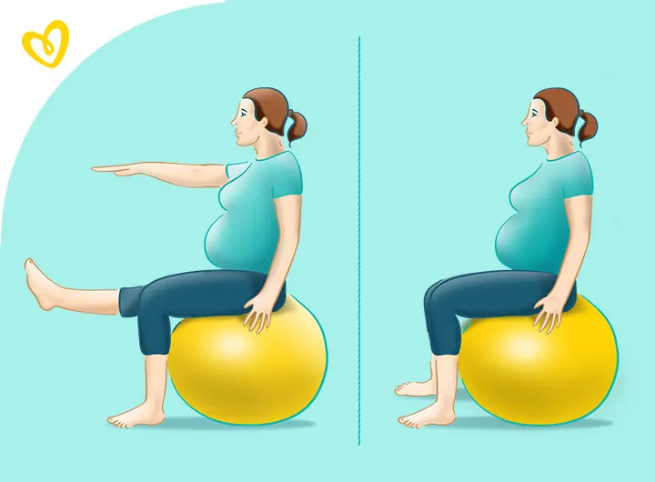 Illustration of seated ball balance exercise for pregnant women