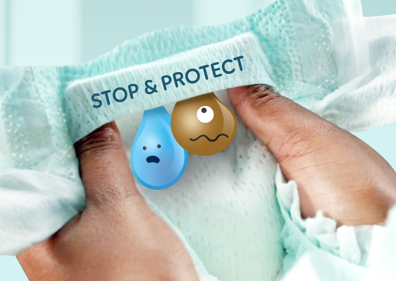 Κοντινό πλάνο στη μέση της πάνας και αναγράφεται το κείμενο: Stop & Protect. 