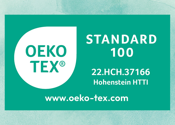 OEKO-TEX STANDARD 100 zertifiziert - 22.HCH.37166 Hohenstein HTTI www.oeko-tex.com