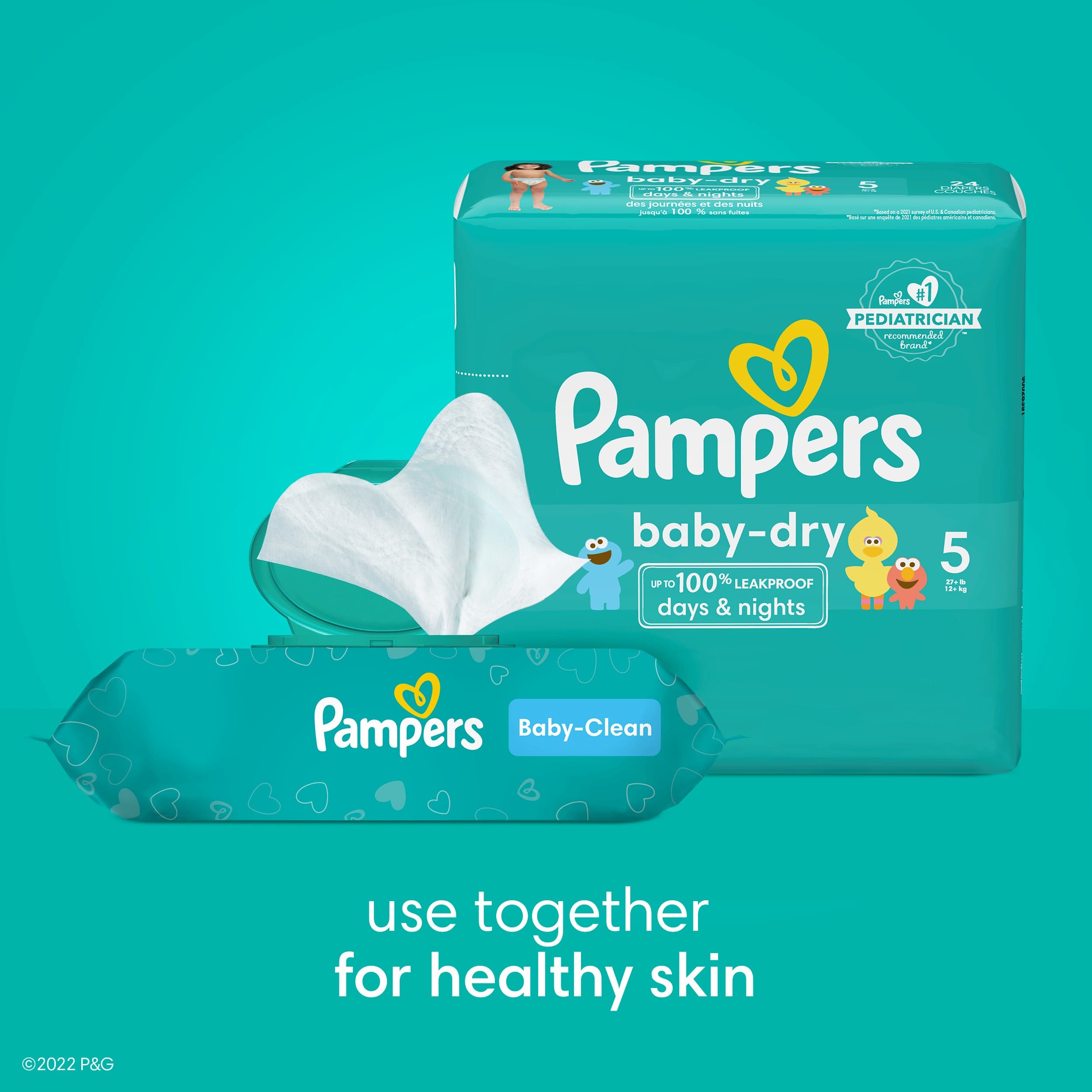 Utilisez les couches Pampers Baby-Dry avec les lingettes Pampers Baby-Clean pour une peau saine