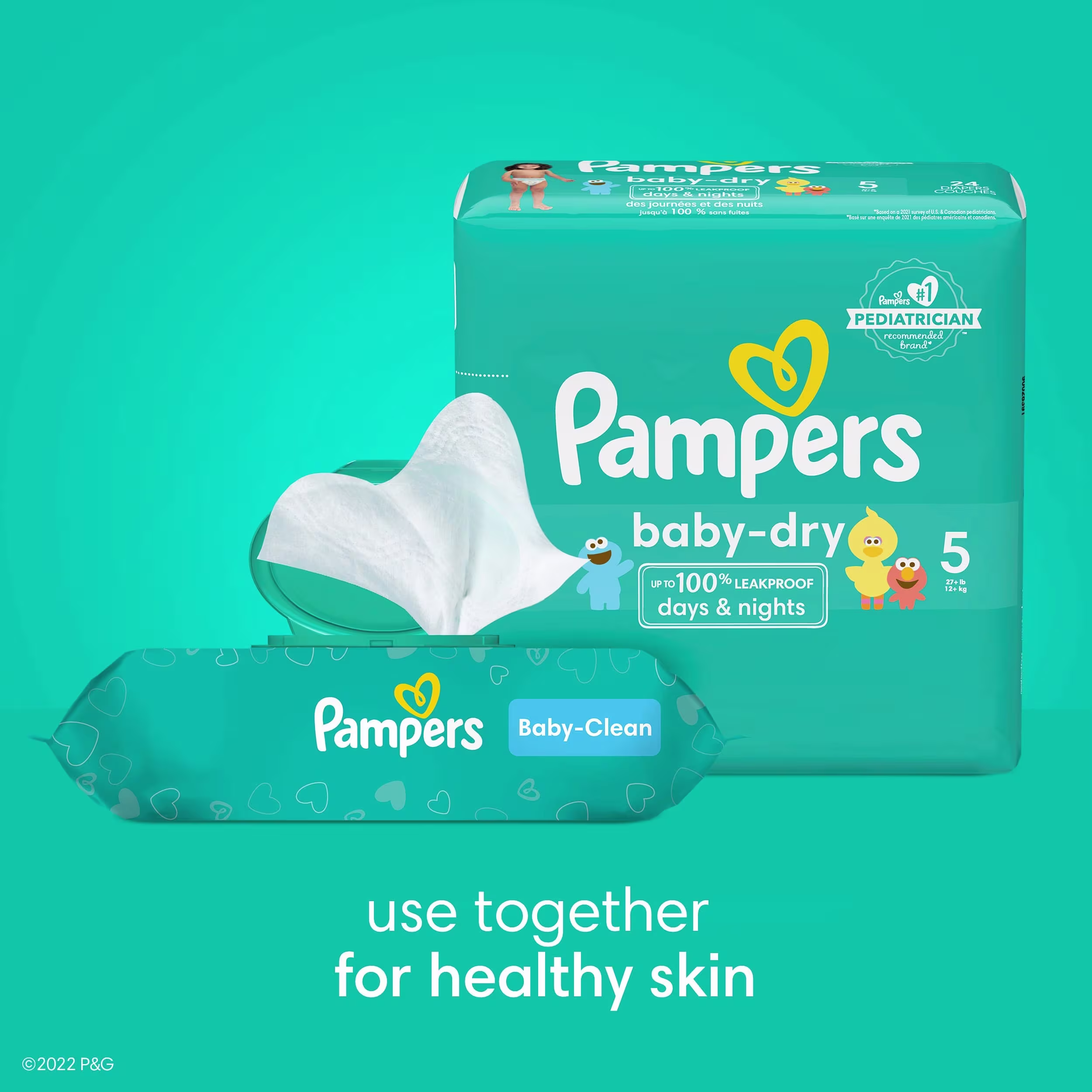 Utilisez les couches Pampers Baby-Dry avec les lingettes Pampers Baby-Clean pour une peau saine