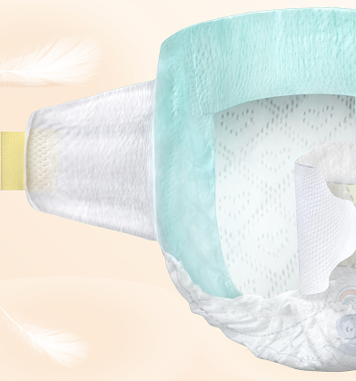 Un primer plano de un pañal Dodot muestra las diferentes capas, incluyendo la cintura elástica, el material absorbente y la suave capa exterior.