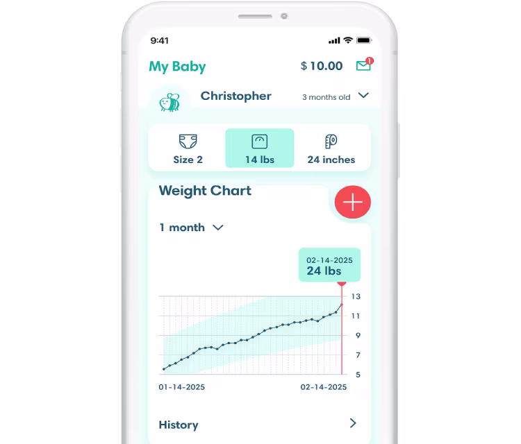 View of a mobile phone screen showcasing the baby weight tracking app