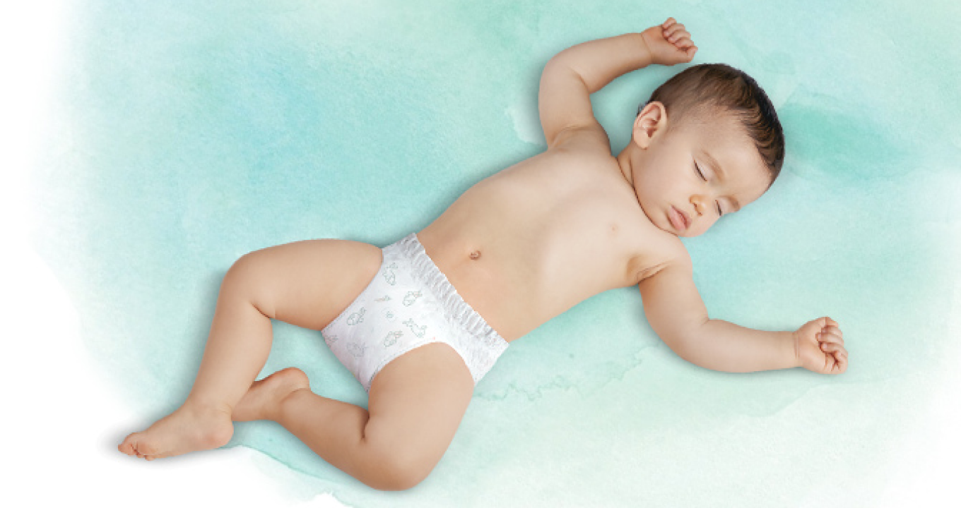 Schlafendes Baby mit Harmonie Pant für bis zu 12 Stunden Trockenheit 