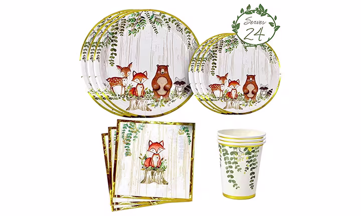 Yara Woodland Creatures Theme Baby Shower Tableware Set