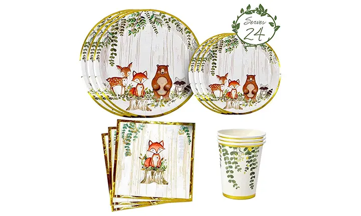 Yara Woodland Creatures Theme Baby Shower Tableware Set