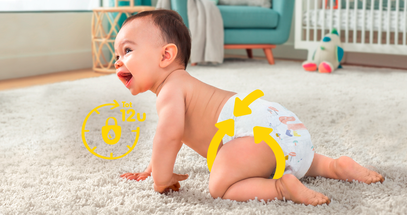 Baby met beschermde pamper in kinderkamer tot 12 u droog
