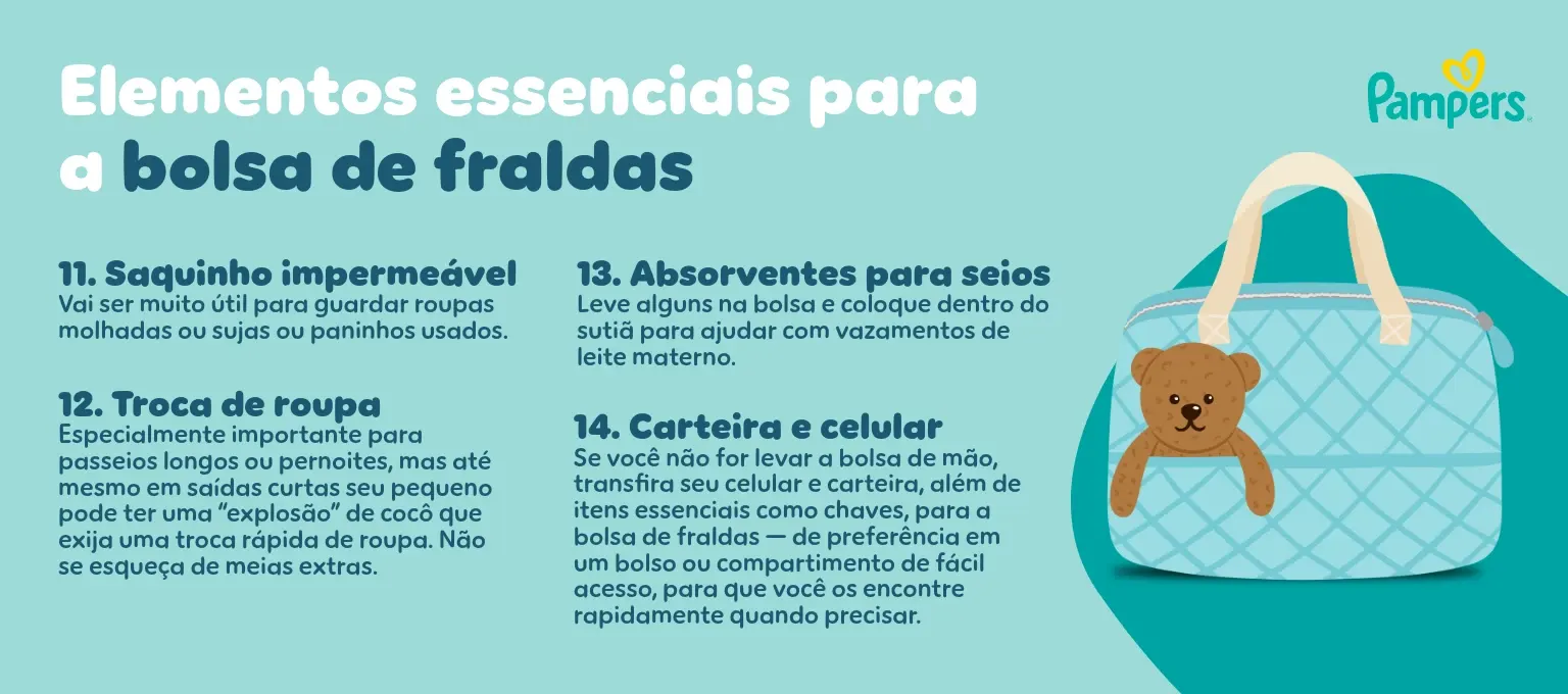 Elementos essenciais para a bolsa de fraldas