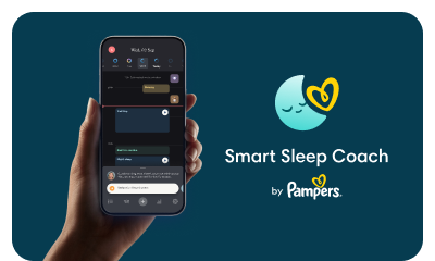 Image of the smart sleep coach by pampers app screen with tracking of baby sleep and schedule 