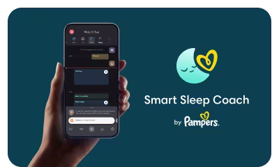 Image of the smart sleep coach by pampers app screen with tracking of baby sleep and schedule