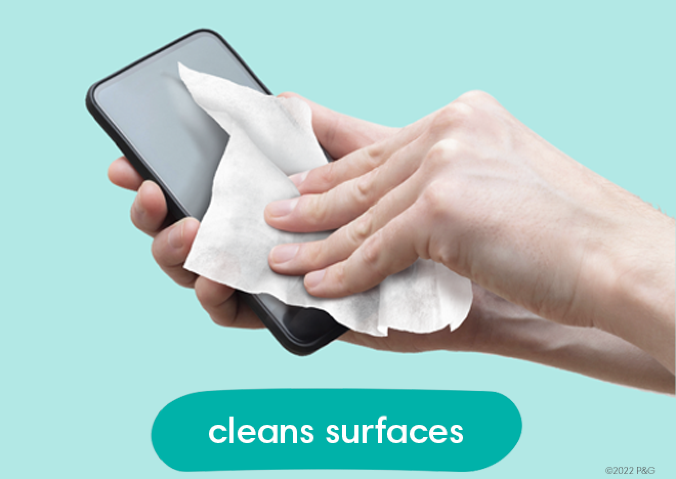 Image shows Multi-use wipe being used to clean a phone screen
