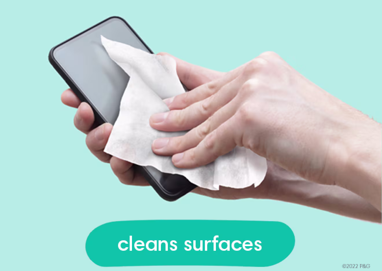 Image shows Multi-use wipe being used to clean a phone screen