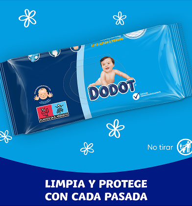 Un primer plano de un paquete de toallitas húmedas Dodot.
