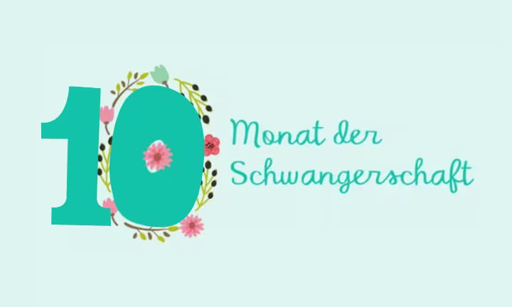 Türkise Zahl 10 verziert mit einem Blumenkranz – 10. Schwangerschaftsmonat