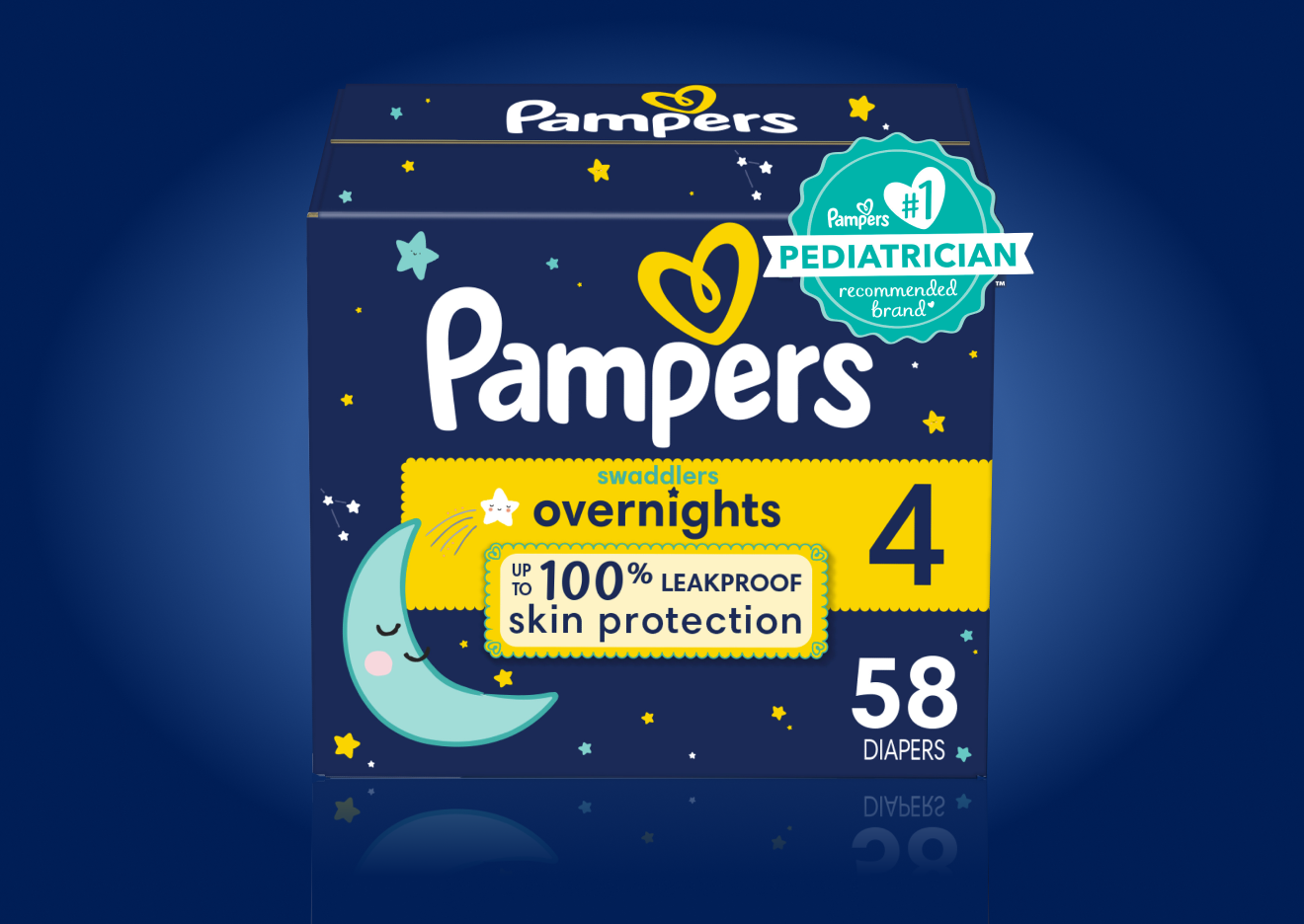 Image shows the Pampers Overnights box
