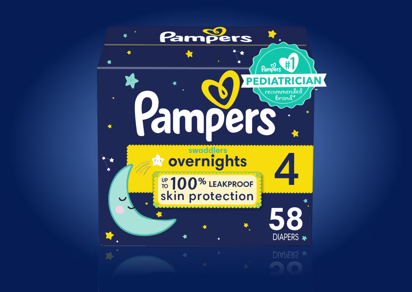 La imagen muestra la caja Pampers Overnights