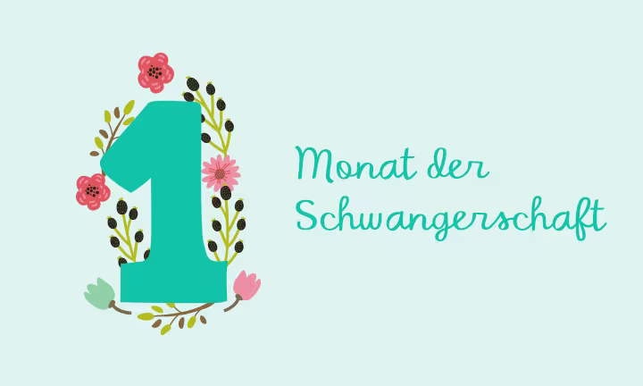 Türkise Zahl 1 umrahmt von einem Blumenkranz – 1. Schwangerschaftsmonat