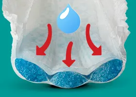 Image montrant une goutte absorbée par le coeur absorbant de la couche-culotte