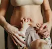 Woman with postpartum belly