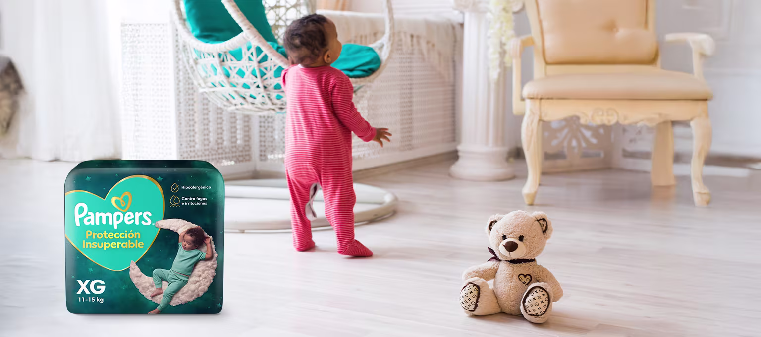 Guagua caminando - Pañales Pampers Talla XG