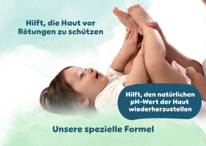 Volle Windeln erhöhen den pH-Wert der Haut und können Irritationen hervorrufen. Die einzigartige Formel hilft, den natürlichen pH-Wert wiederherzustellen.