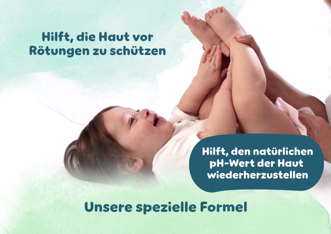 Volle Windeln erhöhen den pH-Wert der Haut und können Irritationen hervorrufen. Die einzigartige Formel hilft, den natürlichen pH-Wert wiederherzustellen.