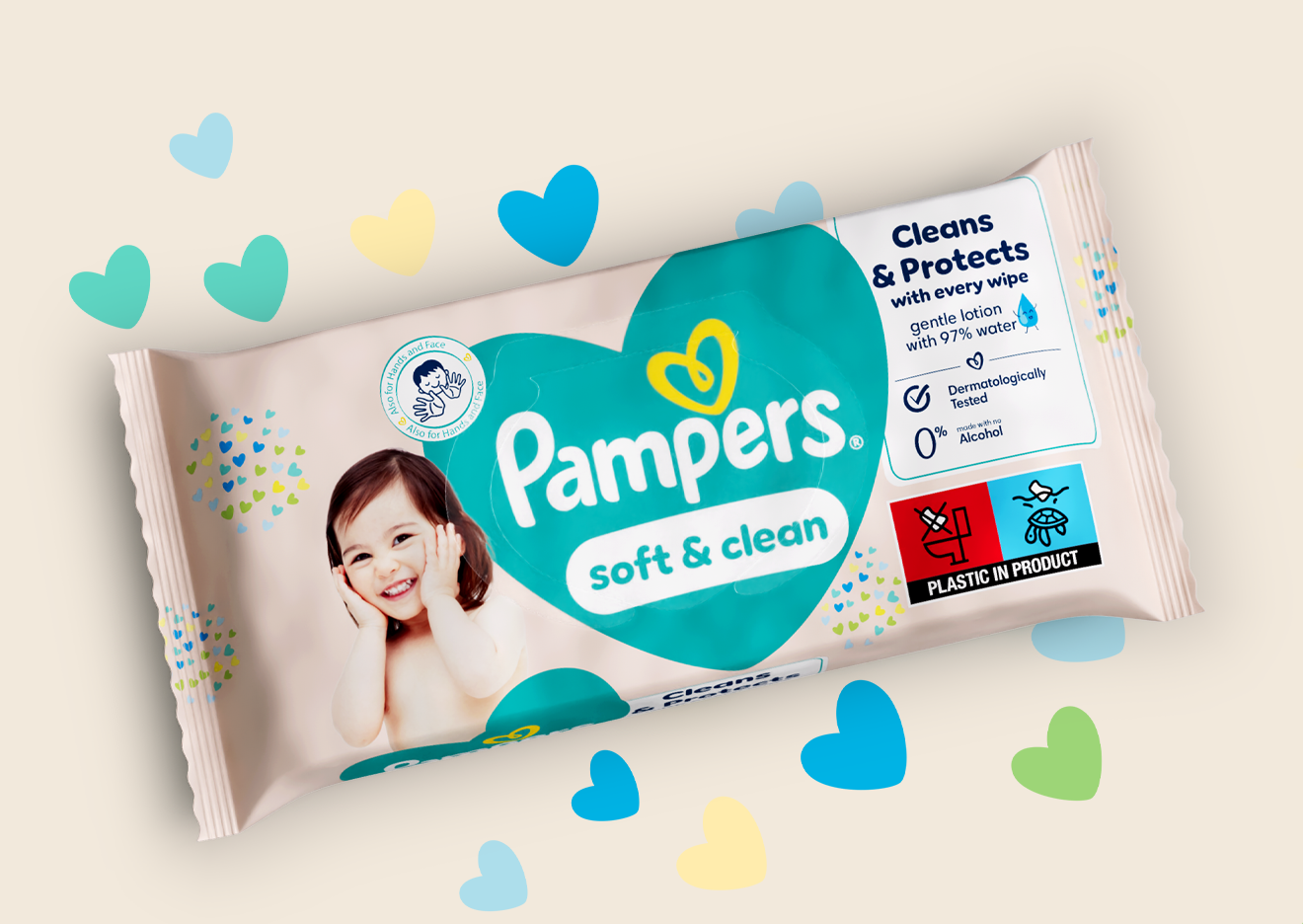 Imagine cu pachetul de șervețele Pampers Soft & Clean.