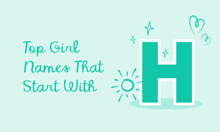 Top girl names starting with H, with playful symbols around the letter.