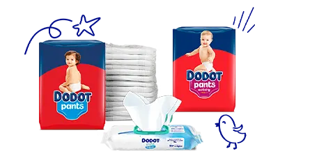 Catálogo de productos Dodot: pañales, pants y toallitas.