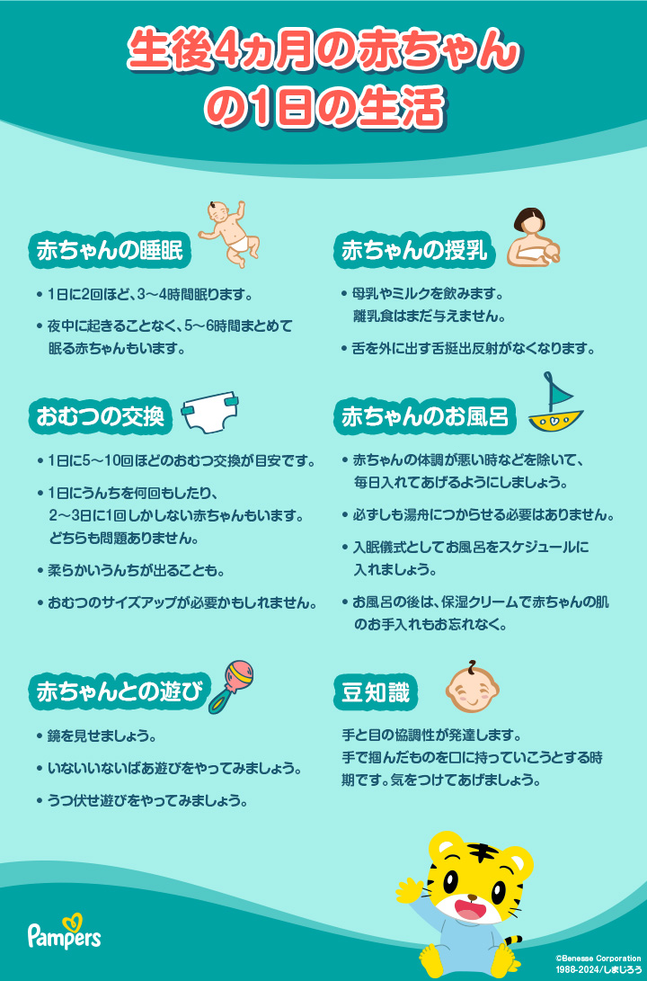 生後4ヶ月の赤ちゃん: 成長の節目、成長、睡眠 | パンパース