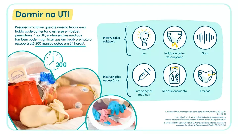 Bebê prematuro dormindo na UTI