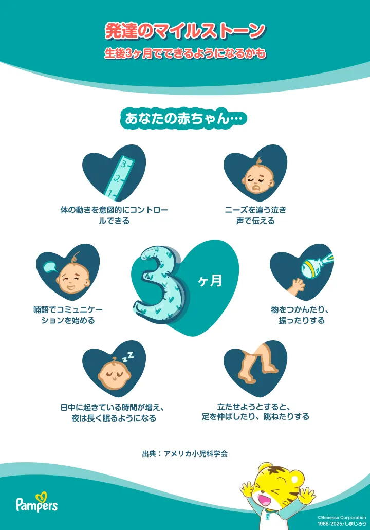 生後3 ヶ月のマイルストーン 生後3 ヶ月のマイルストーン