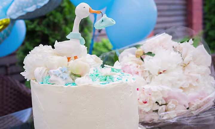 stork baby shower cake