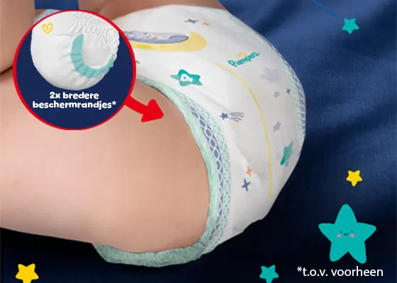 Afbeelding van een luierbroekje met een pijl die naar de dubbele beschermrandjes verwijst
