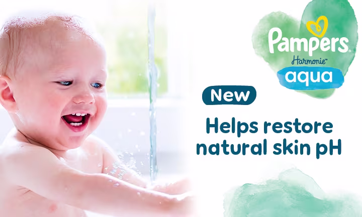 Pampers Harmonie Aqua helps restore natural skin pH.