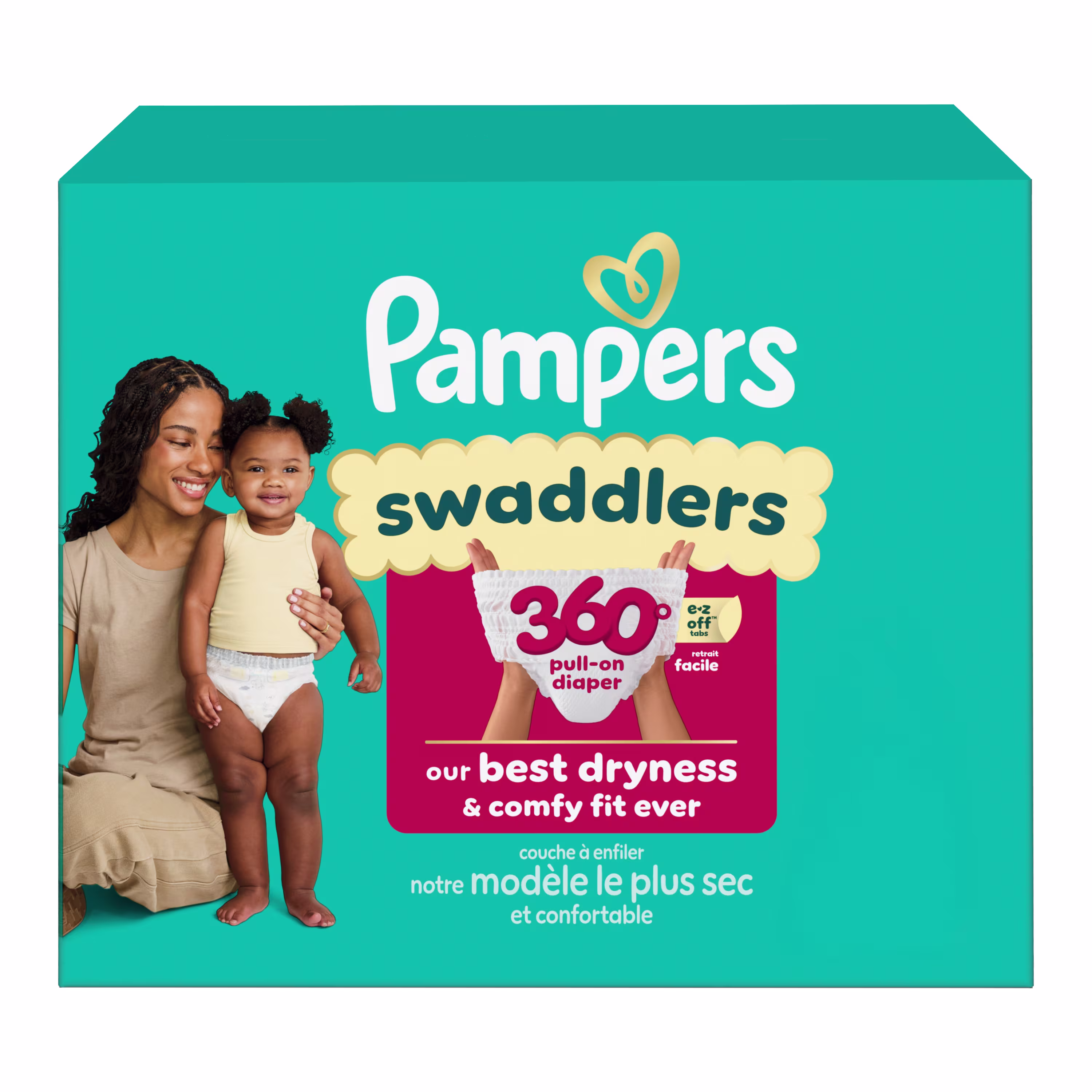 Pampers® Swaddlers 360°™, 4.8 out of 5 stars, SIZE 3 - 7, EASY CHANGES