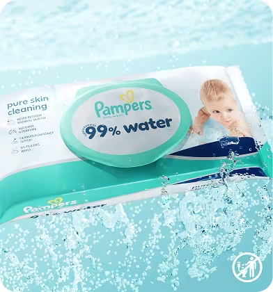 Lähikuva Pampers Harmonie Aqua -vauvanpyyhepaketista.
