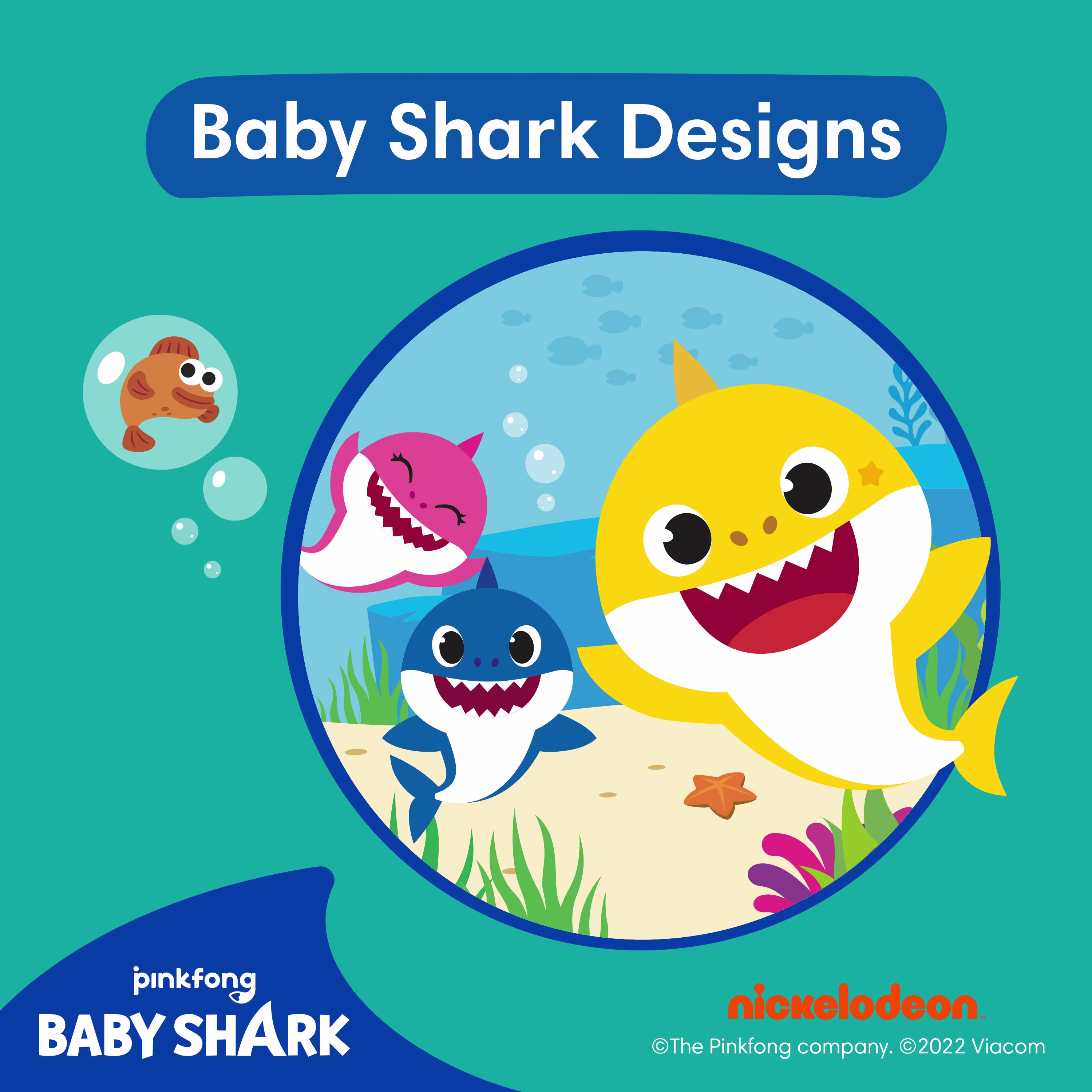 Abbildung der Baby Shark Charaktere, die das Baby Shark Design der Pampers® Splashers verdeutlicht.