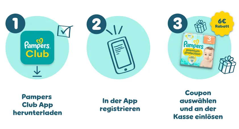 Pampers Club App herunterladen - registrieren - Coupon für Premium Protection Größe 3 sichern