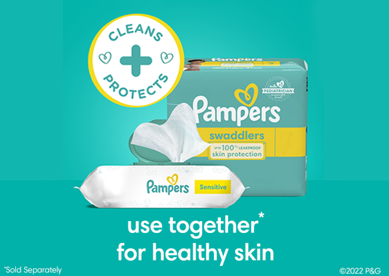 Use Pampers Sensitive Wipes together with Pampers Swaddlers Diapers for healthy skin