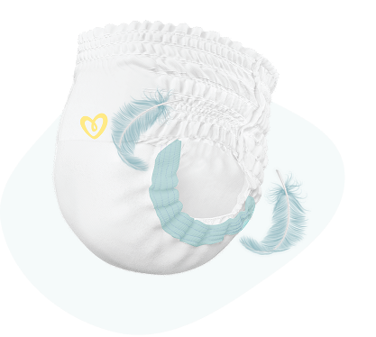 Ikona pieluszki z piórkiem przedstawiająca nogawki, które są 2x szersze i bardziej miękkie wokół nóg