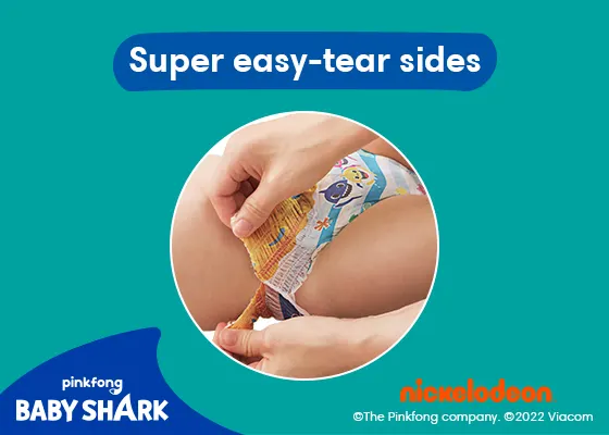 Image of a Pampers Splashers swim nappy that’s being torn at the side.