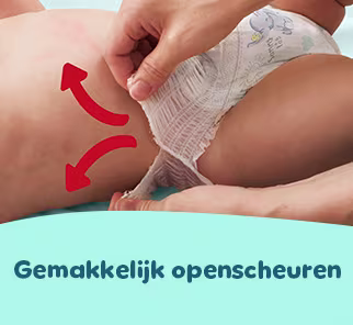 Afbeelding toont hoe je de zijkanten van een luierbroekje openscheurt