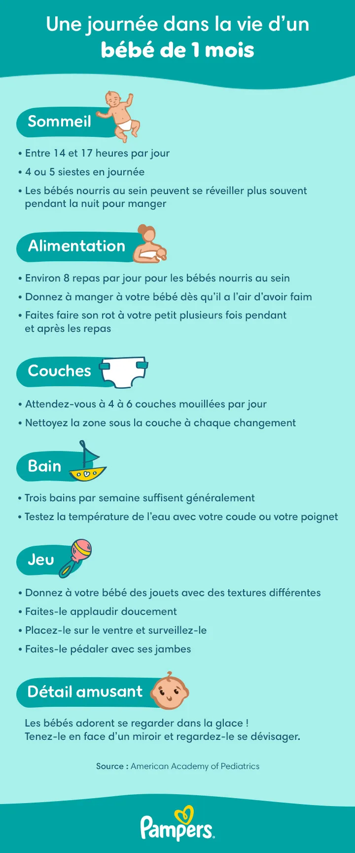 Étapes du développement et planning quotidien d’un bébé de 1 mois
