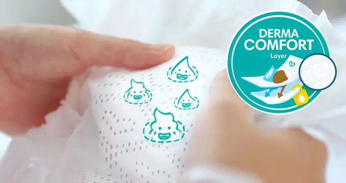 Obrázek děrované vrstvy u plenek Pampers Premium Care