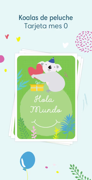 Printed cards to celebrate your baby's birth. Decorated with happy motifs  including the lcuddly koala and a celebration note: Hello World!