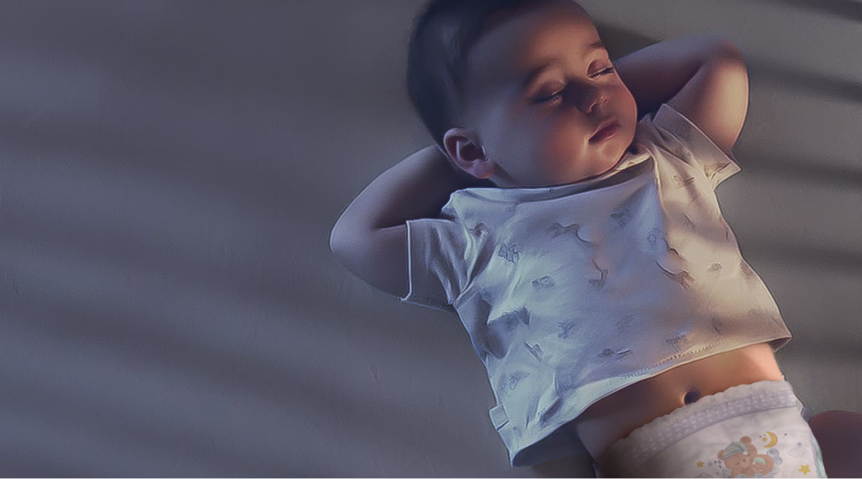 Een baby slaapt rustig in een Pampers® Night Pants.